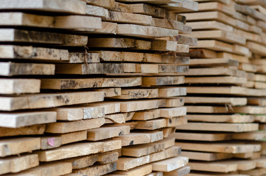 Stacked wood planks, construction material
