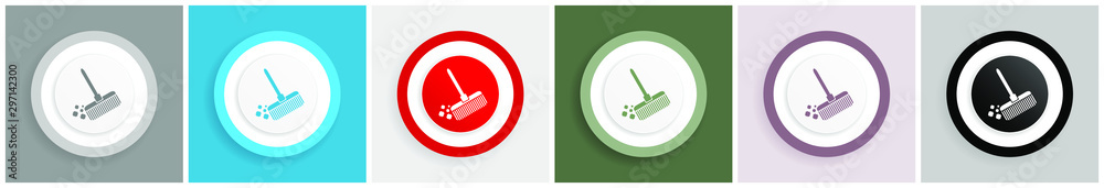 Fototapete broom icon set, colorful flat design vector illustrations in 6 options for web design and mobile app