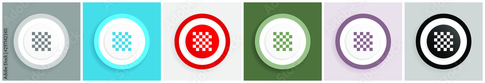 Aufkleber chess board icon set, colorful flat design vector illustrations in 6 options for web design and mobi