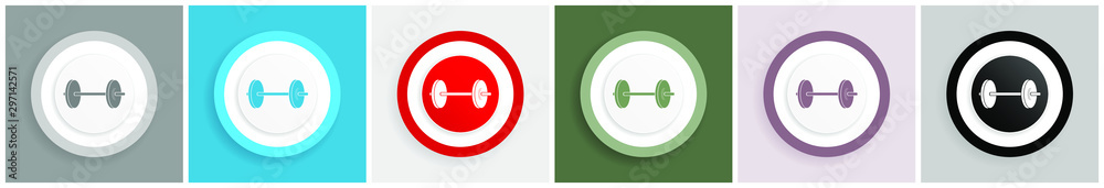 Poster fitness icon set, colorful flat design vector illustrations in 6 options for web design and mobile a