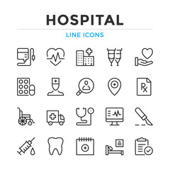 Hospital line icons set. Modern outline elements, graphic design concepts, simple symbols collection. Vector line icons