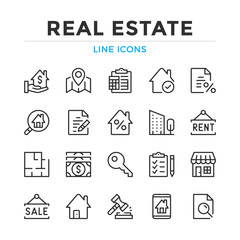 Real estate line icons set. Modern outline elements, graphic design concepts, simple symbols collection. Vector line icons