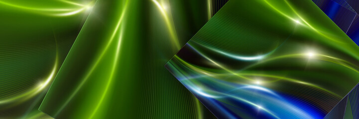 Beautiful futuristic panoramic background with shiny wavy lines.
