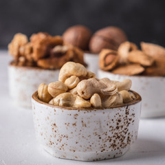 Cashew nuts in a bowl. Closeup