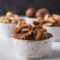 Walnuts in a bowl. Closeup