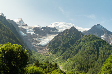 Mountain peaks and glacier on Mont Blanc Massif