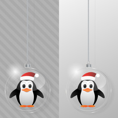 Glass Christmas ball with penguin. Design template.