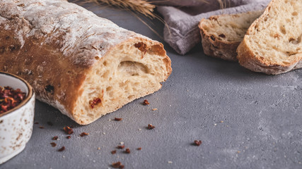 Italian Ciabatta bread with copyspace.