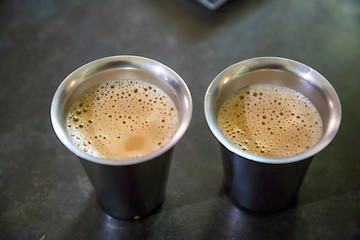 South Indian coffee in steel glasses