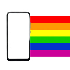 Design element of the LGTB community with a white-screen phone. Mockup.