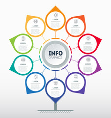 Business presentation or infographics concept with 10 options. Diagram. Vector info graphic of technology or education process with ten steps.