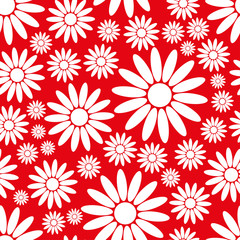 Seamless pattern. White flowers on a red background. Vector drawing. Texture.