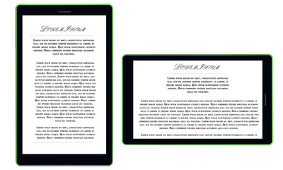 Two green tablet computers mockups with blank screens. Responsive screens to display your mobile web site design