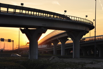 Road bridge in the background sunset