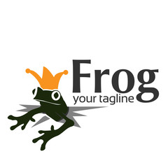 Frog logo, Frog wear crown. flat design. Frog silhouette.  Vector Illustration on white background