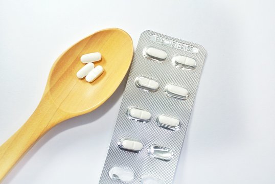 Tablets on a white background.Antihistamines.