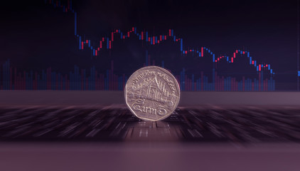 close up 5 baht Thai coin placed on a laptop keyboard