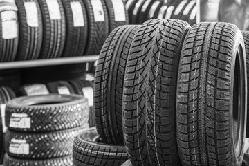 new winter tire sets without studs at tire shop © Zigmunds