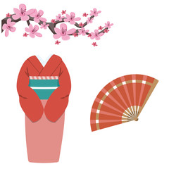 Japan famous symbols icons set, vector illustration