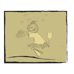 Halloween holiday. cute pumpkin character. chasing a sweetheart pumpkin