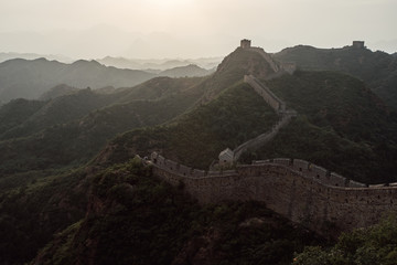 The Great Wall of China at dusk. Jinshanling section in Hebei Province, near Beijing.