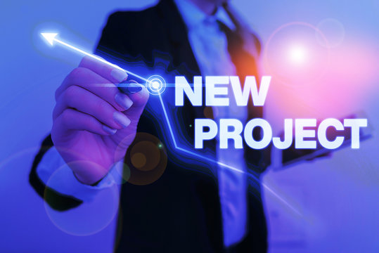 Text sign showing New Project. Business photo text individual enterprise that is planned to achieve particular aim