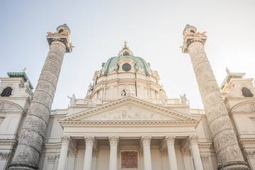 Front view of Saint Karl Cathedral (Karlskirche) in Vienna, Austria