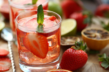 Strawberry punch home made cocktail closeup