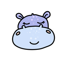 Cute hippopotamus hand drawn vector character icon © levinanas