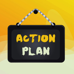 Writing note showing Action Plan. Business concept for list of things or schedule to be made thia current year Board fixed nail frame colored background rectangle panel