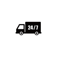 Delivery Truck Icon with number 24/7 in the middle. Flat design