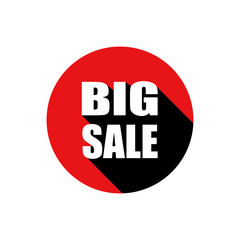 Big sale text in red banner with black shadow. Flat design