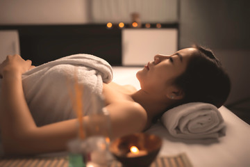 Asians beautiful woman sleep  spa and relax massage,Time of relax after tired from hard work,Thailand people
