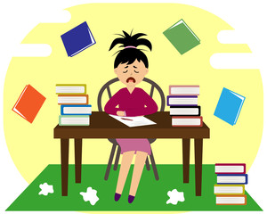 girl at the table with books