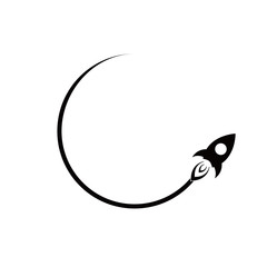 Rocket icon moving in a circle. Vector illustration