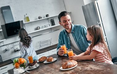 Family in kitchen