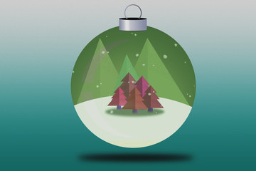 Illustration of a Christmas snow globe on a green background