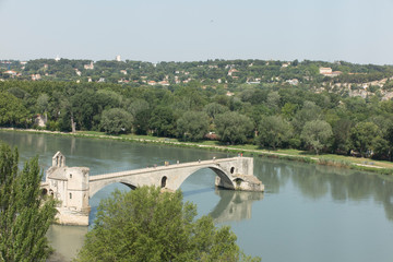 The Saint Bénézet bridge, known as the Avignon bridge, facing the city of Villeneuve les vignon. Vaucluse. France. D  By DyziO