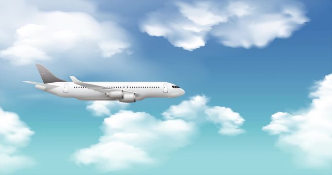 Cartoon clouds panorama with airplane