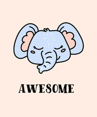 Cute baby elephant hand drawn vector character