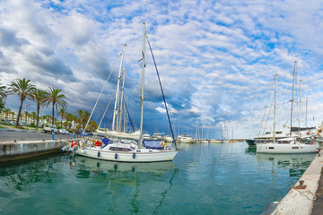 view of Puerto Marina in Benalmadena city, a resort on the Costa del Sol near Malaga. Andalusia, Spain. Panorama