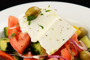 fresh salad with cheese and olives