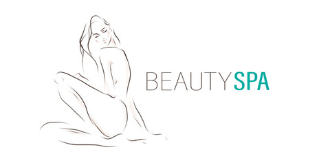 Young beautiful woman. Slender female body. Hand-drawn illustration on the theme of beauty and health, body care. Vector