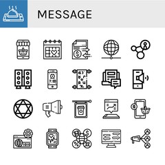 Set of message icons such as Smartphone, Mobile, Wedding day, Document, Network, Promotion, Speaker, Manuscript, Blog, Torah, Megaphone, Signboard, Website, Smartwatch , message