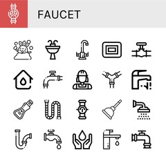 Set of faucet icons such as Valve, Shower, Sink, Faucet, Soap, Pipe, Plumbing, Plumber, Pipes, Plunger, Water , faucet
