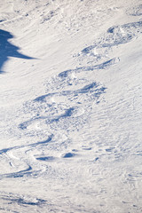 Fototapeta na wymiar Painting in snow, arches from skiers in powder snow