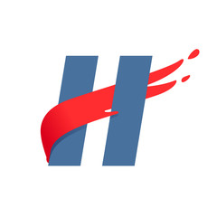 H letter logo with fast speed red flag line.