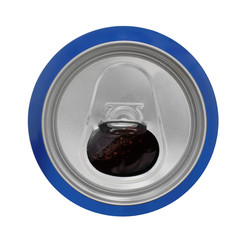 Simple blue cola, soda drinks can seen from above. Isolated on white background.