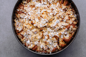 Directly Above shot of apple cake in a cooking pan