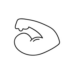 Biceps muscle icon. Bodybuilder strong arm sign. Weightlifting fitness symbol. Linear outline icon on white background.